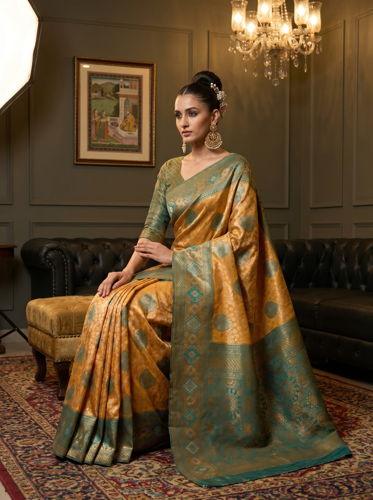 MIMOSA Gold Kanjivaram Art Silk Saree — pose 8 styling detail