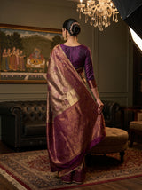 MIMOSA Magenta Kanjivaram Art Silk Saree — Unstitched purple blouse fabric