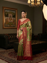 MIMOSA Olive Kanjivaram Art Silk Saree — pose 4 styling detail