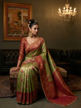MIMOSA Olive Kanjivaram Art Silk Saree — pose 8 styling detail