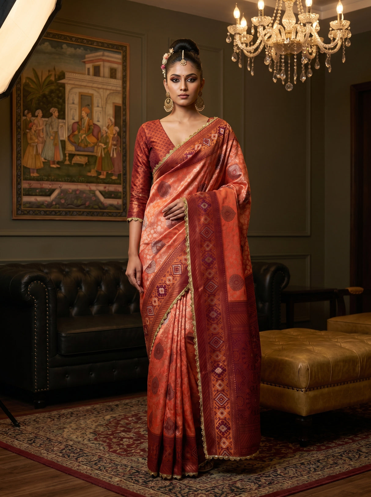 MIMOSA Peach Kanjivaram Art Silk Saree — Mannequin draped view