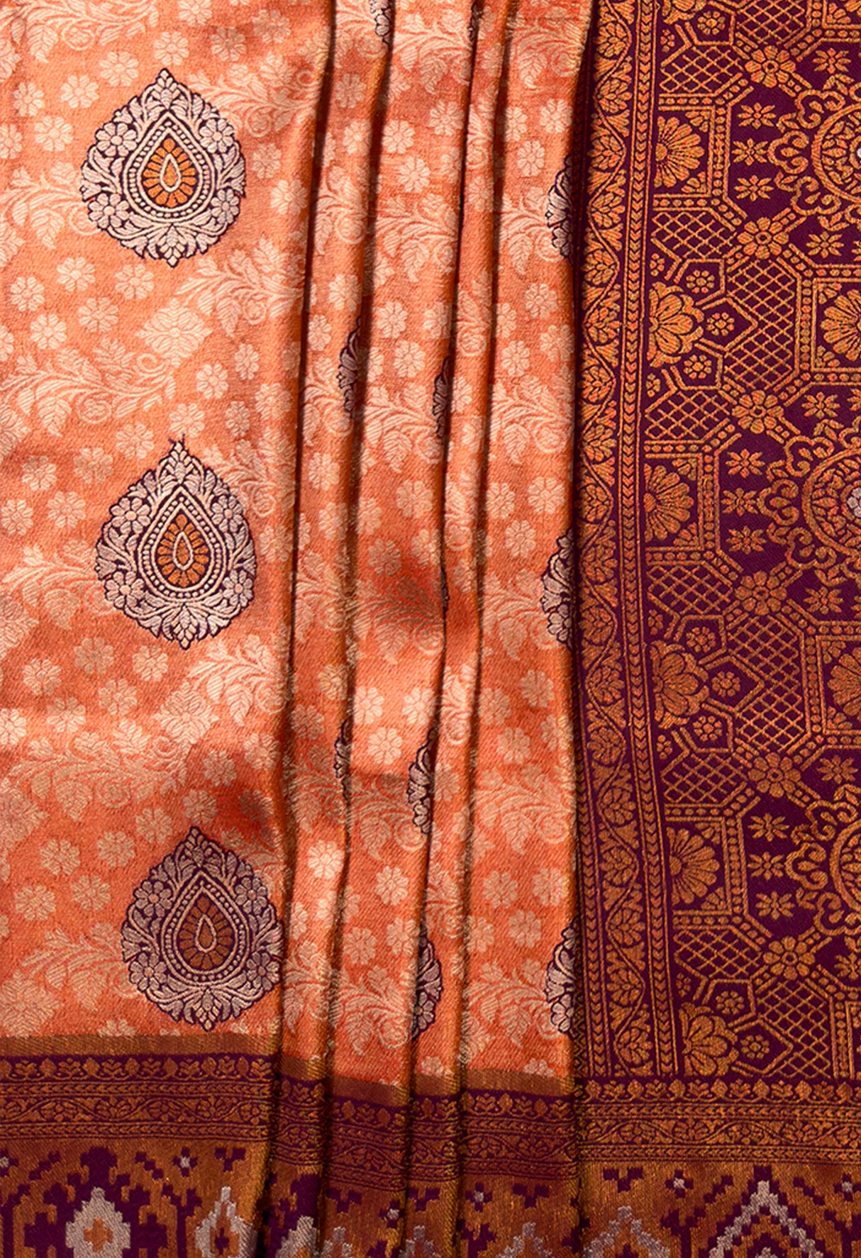 MIMOSA Peach Kanjivaram Art Silk Saree — fleets shot full lifestyle