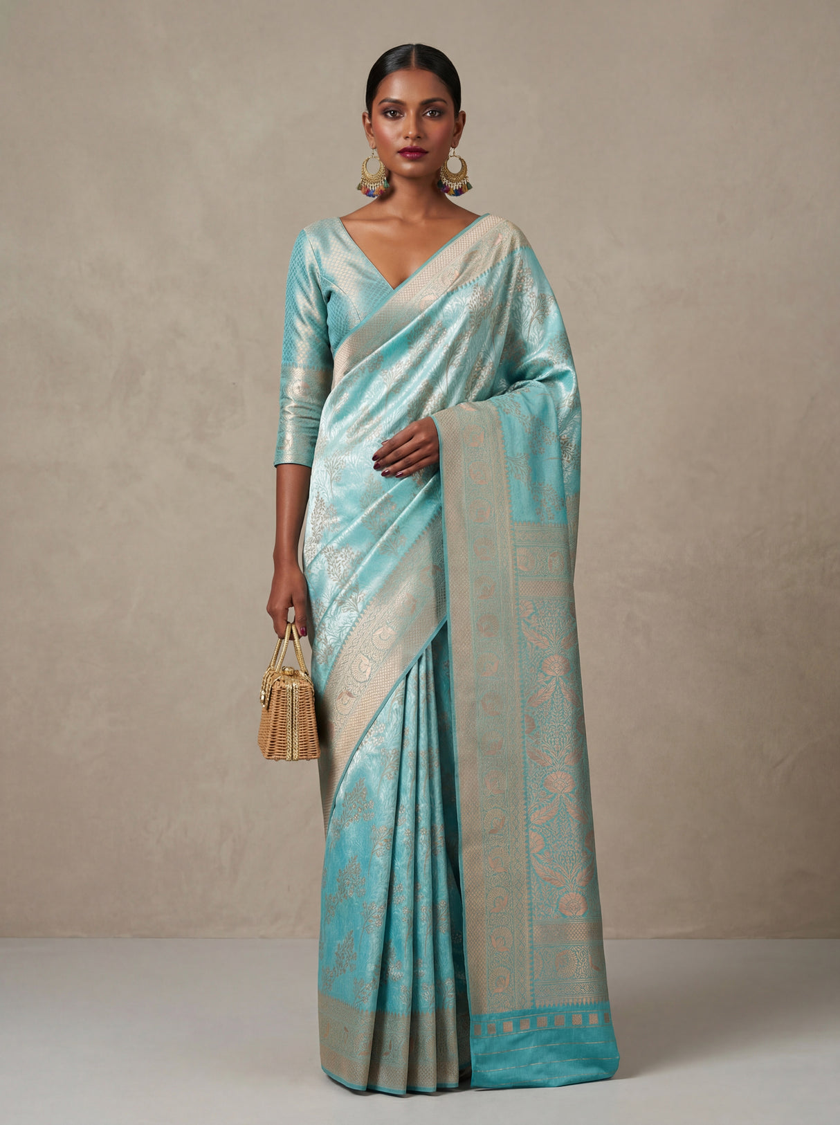MIMOSA Ananda Kanjivaram Art Silk Saree — full view on mannequin