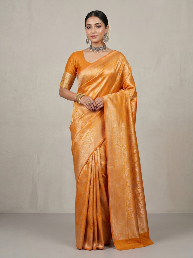 MIMOSA Mustard Kanjivaram Art Silk Saree — full view on mannequin