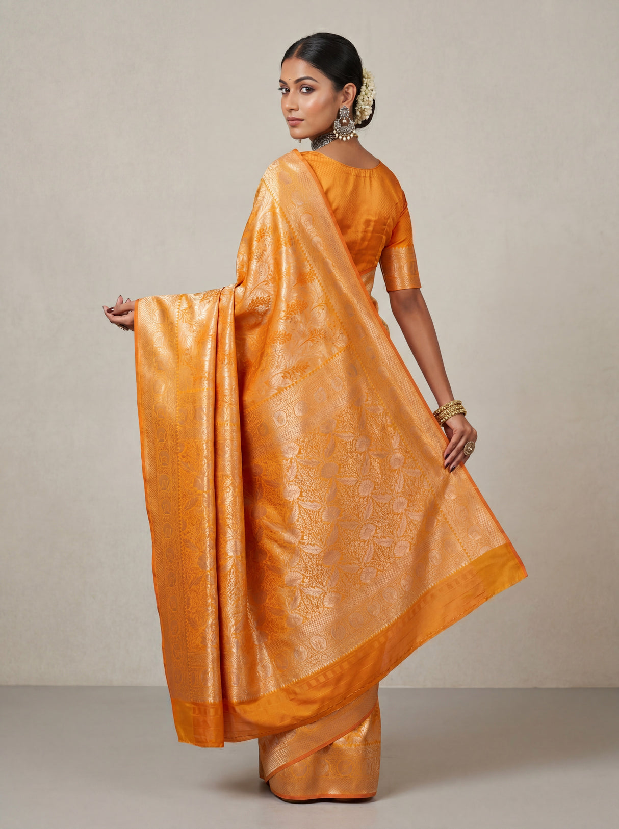 MIMOSA Mustard Kanjivaram Art Silk Saree — styled look
