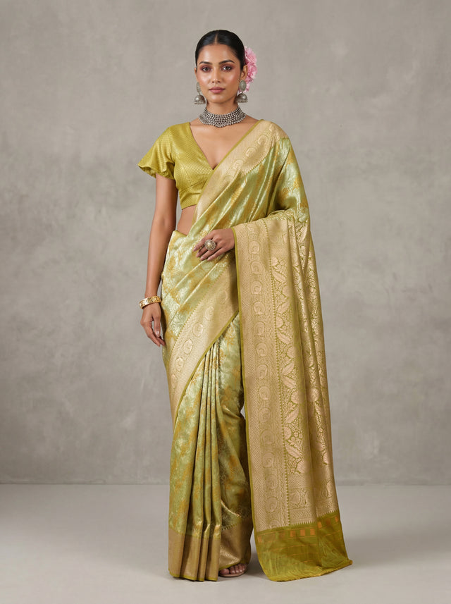 MIMOSA Olive Kanjivaram Art Silk Saree — full view on mannequin