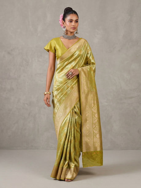 MIMOSA Olive Kanjivaram Art Silk Saree — blouse fabric detail