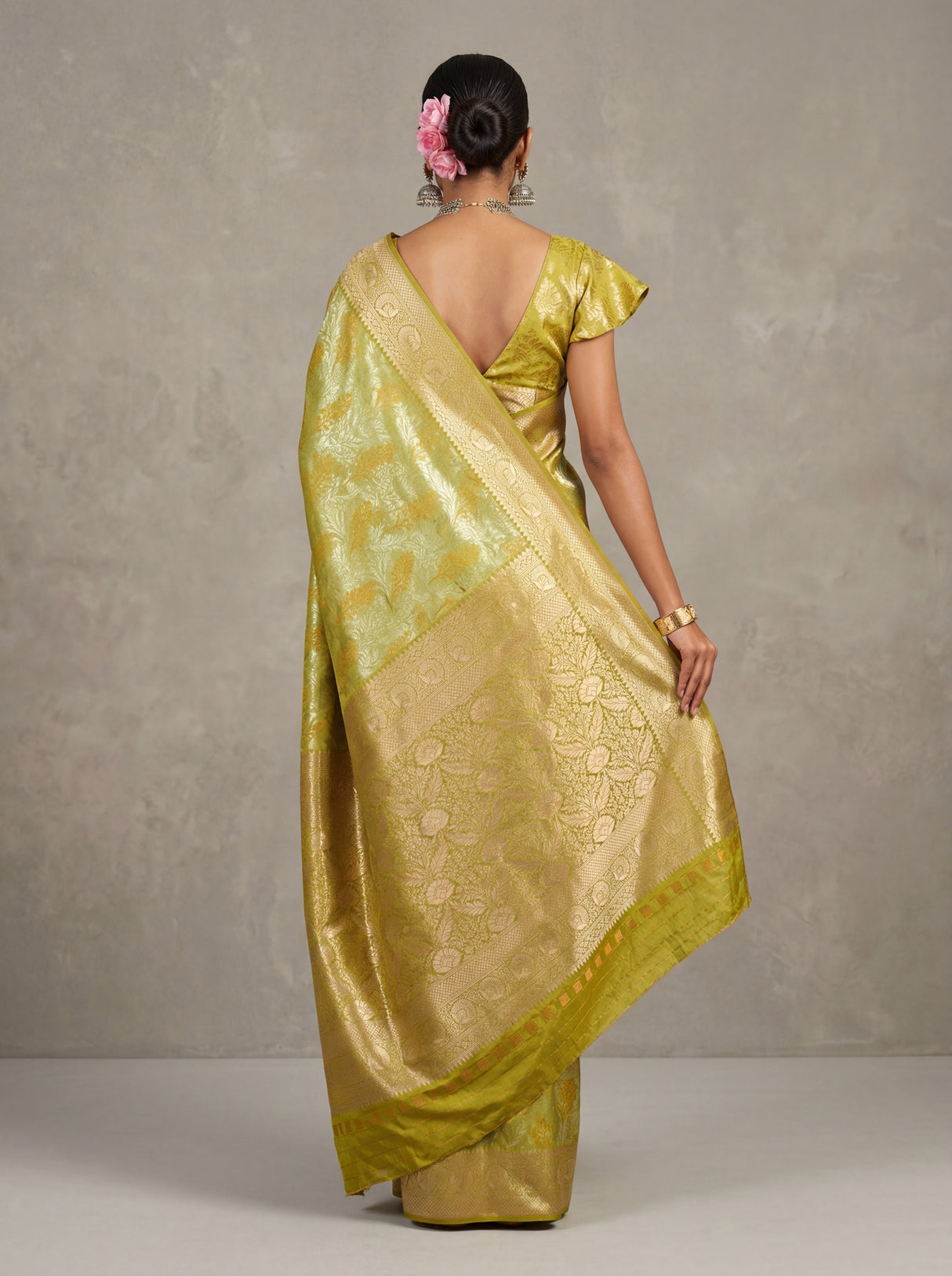 MIMOSA Olive Kanjivaram Art Silk Saree — pose 5 styling detail