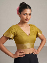 MIMOSA Olive Kanjivaram Art Silk Saree — blouse close-up