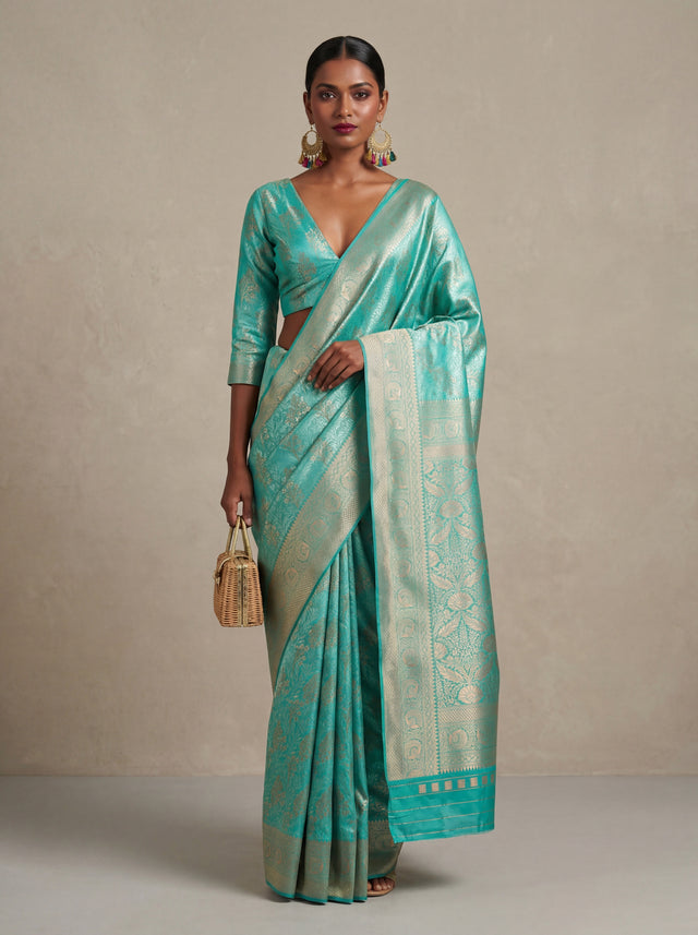 MIMOSA Rama Kanjivaram Art Silk Saree — full view on mannequin