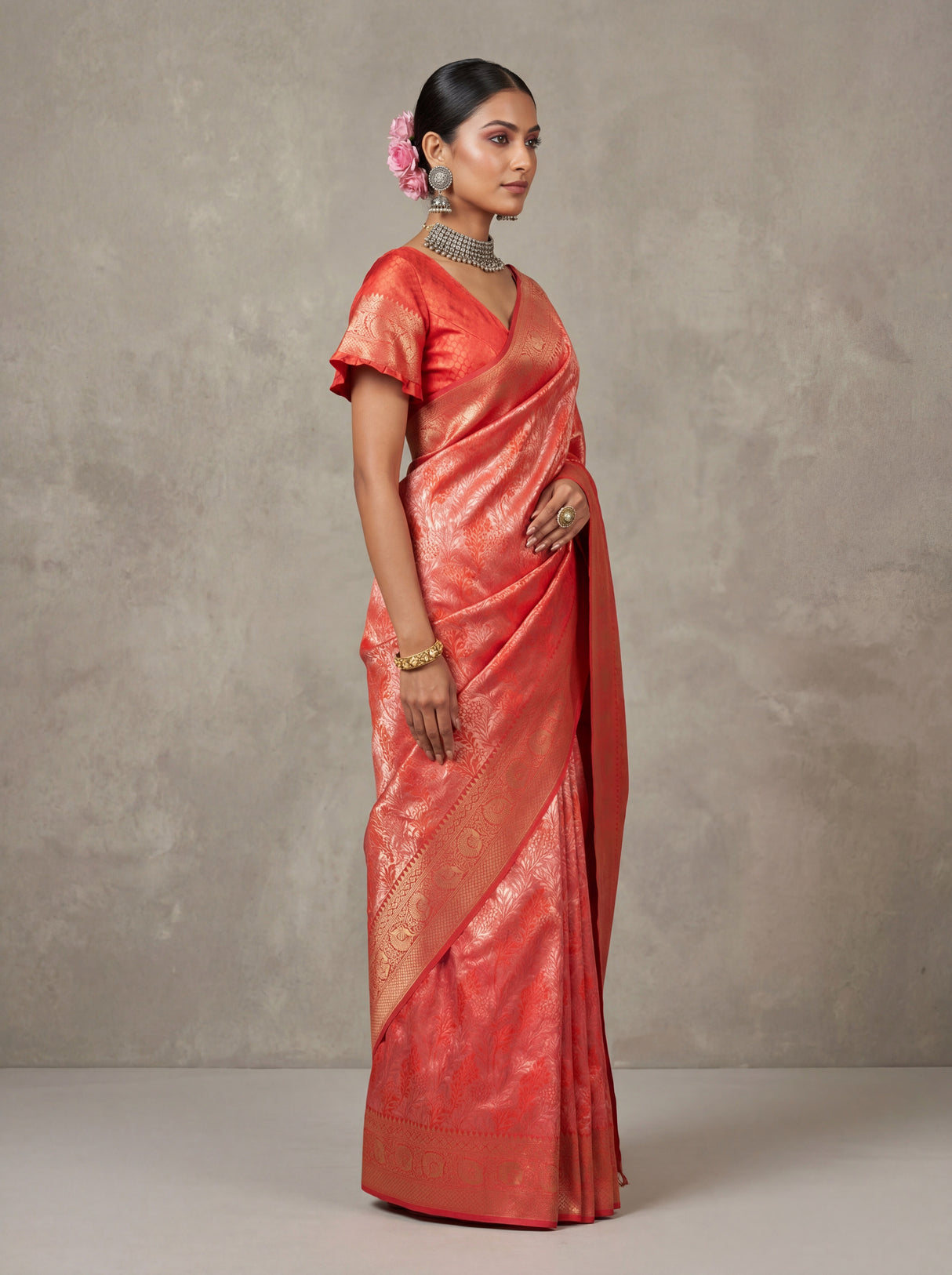 MIMOSA Strawberry Kanjivaram Art Silk Saree — blouse fabric detail