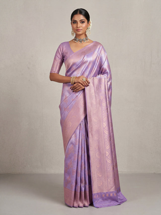MIMOSA Violet Kanjivaram Art Silk Saree — full view on mannequin