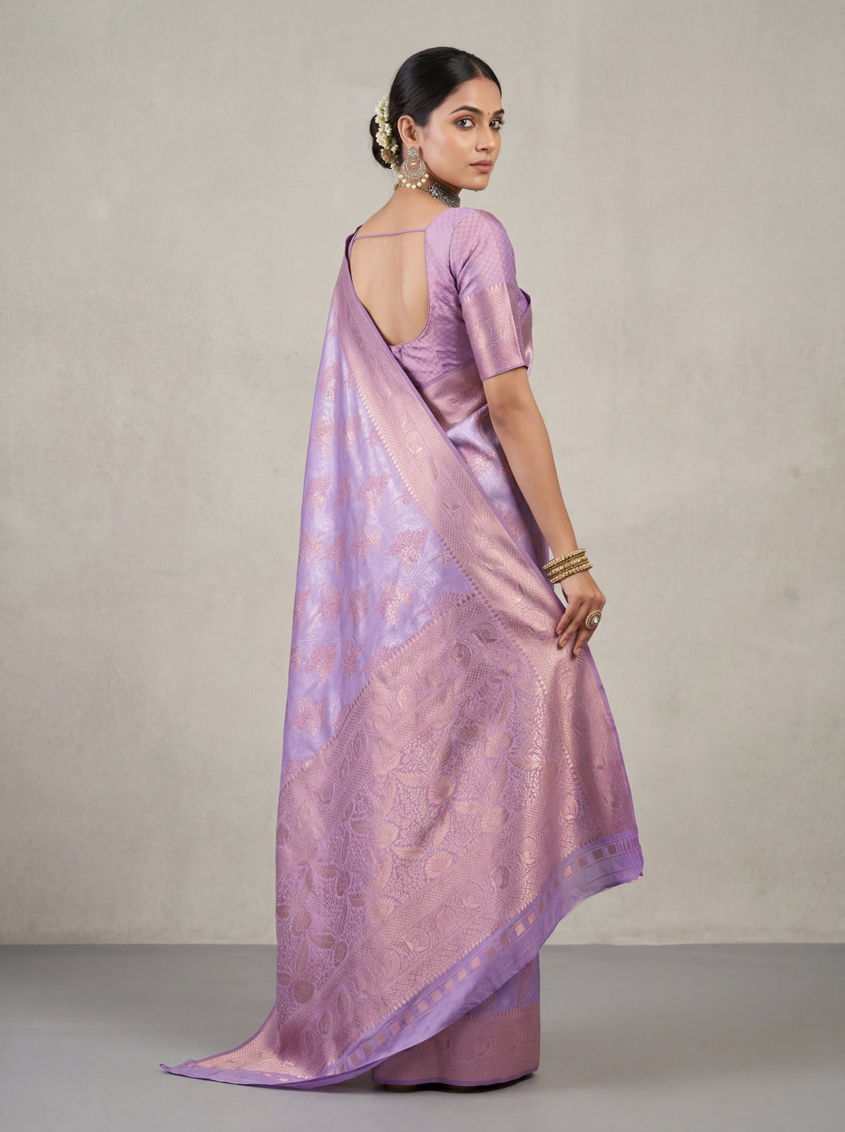 MIMOSA Violet Kanjivaram Art Silk Saree — blouse fabric detail