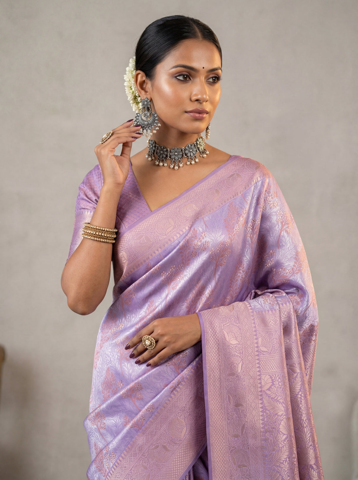 MIMOSA Violet Kanjivaram Art Silk Saree — styled look