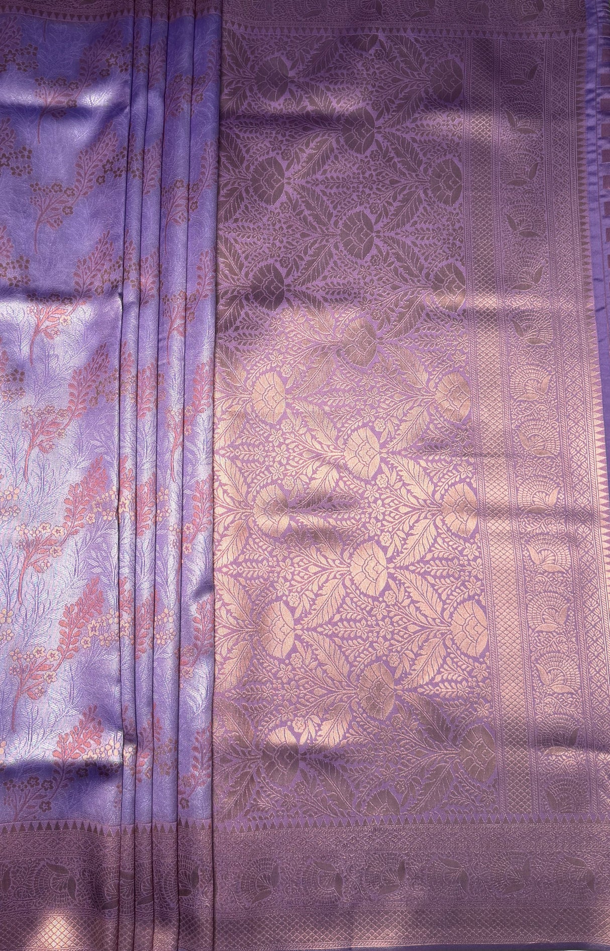 MIMOSA Violet Kanjivaram Art Silk Saree — pallu and zari work detail