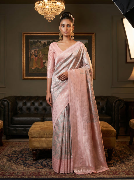 MIMOSA Grey Kanjivaram Art Silk Saree — full front view