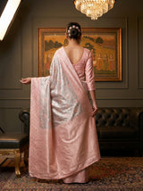 MIMOSA Grey Kanjivaram Art Silk Saree — close-up of face and chandelier