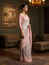 MIMOSA Grey Kanjivaram Art Silk Saree — close-up of blouse and body