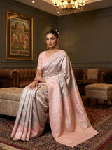MIMOSA Grey Kanjivaram Art Silk Saree — close-up of pallu and lower drape