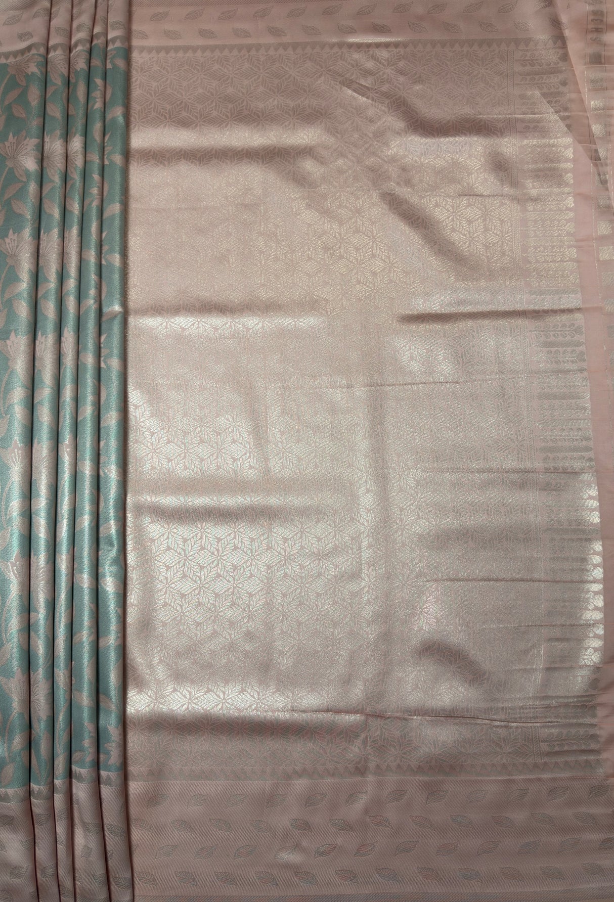 MIMOSA Grey Kanjivaram Art Silk Saree — pallu and zari work detail