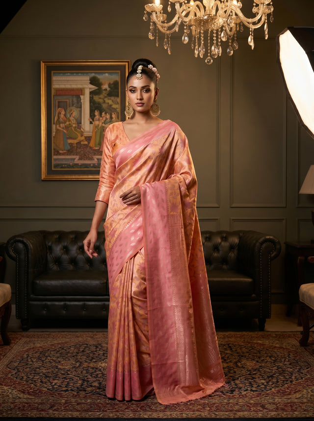MIMOSA Peach Kanjivaram Art Silk Saree — full front view