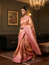 MIMOSA Peach Kanjivaram Art Silk Saree — close-up of blouse and body