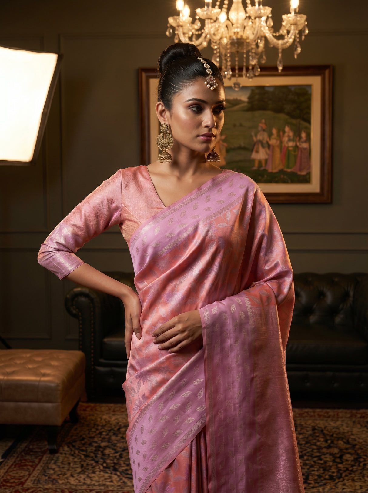 MIMOSA Pink Kanjivaram Art Silk Saree — pose 10 styling detail