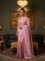 MIMOSA Pink Kanjivaram Art Silk Saree — full front view