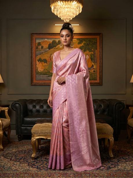 MIMOSA Pink Kanjivaram Art Silk Saree — full front view