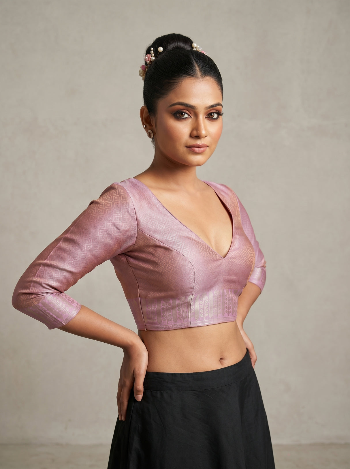 MIMOSA Pink Kanjivaram Art Silk Saree — blouse close-up