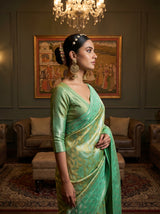 MIMOSA Pista Kanjivaram Art Silk Saree — close-up of blouse and body