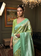MIMOSA Pista Kanjivaram Art Silk Saree — detail of border and drape