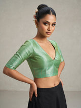 MIMOSA Pista Kanjivaram Art Silk Saree — blouse close-up