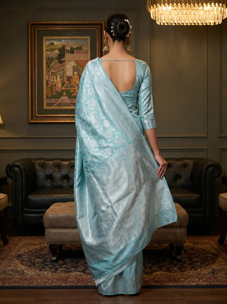 MIMOSA Rama Kanjivaram Art Silk Saree — close-up of face and chandelier