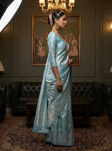 MIMOSA Rama Kanjivaram Art Silk Saree — close-up of blouse and body