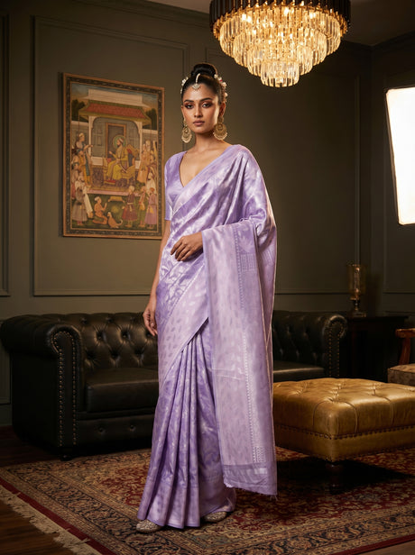 MIMOSA Violet Kanjivaram Art Silk Saree — full front view