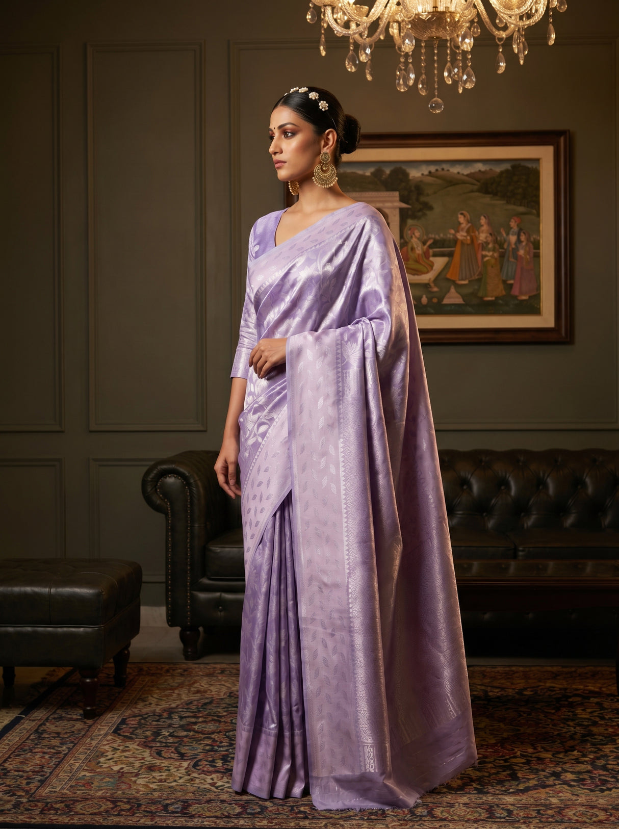 MIMOSA Violet Kanjivaram Art Silk Saree — close-up of blouse and body