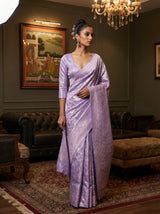 MIMOSA Violet Kanjivaram Art Silk Saree — detail of border and drape