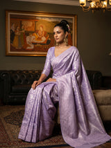 MIMOSA Violet Kanjivaram Art Silk Saree — close-up of pallu and lower drape