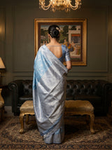 MIMOSA Royal Blue Kanjivaram Art Silk Saree — pose 2 styling detail