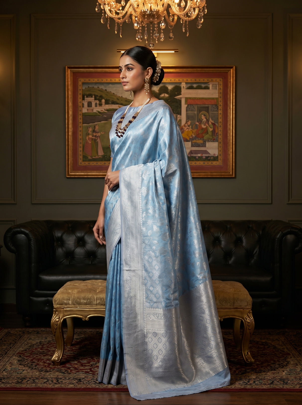 MIMOSA Royal Blue Kanjivaram Art Silk Saree — pose 3 styling detail