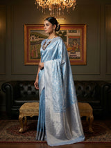 MIMOSA Royal Blue Kanjivaram Art Silk Saree — pose 3 styling detail