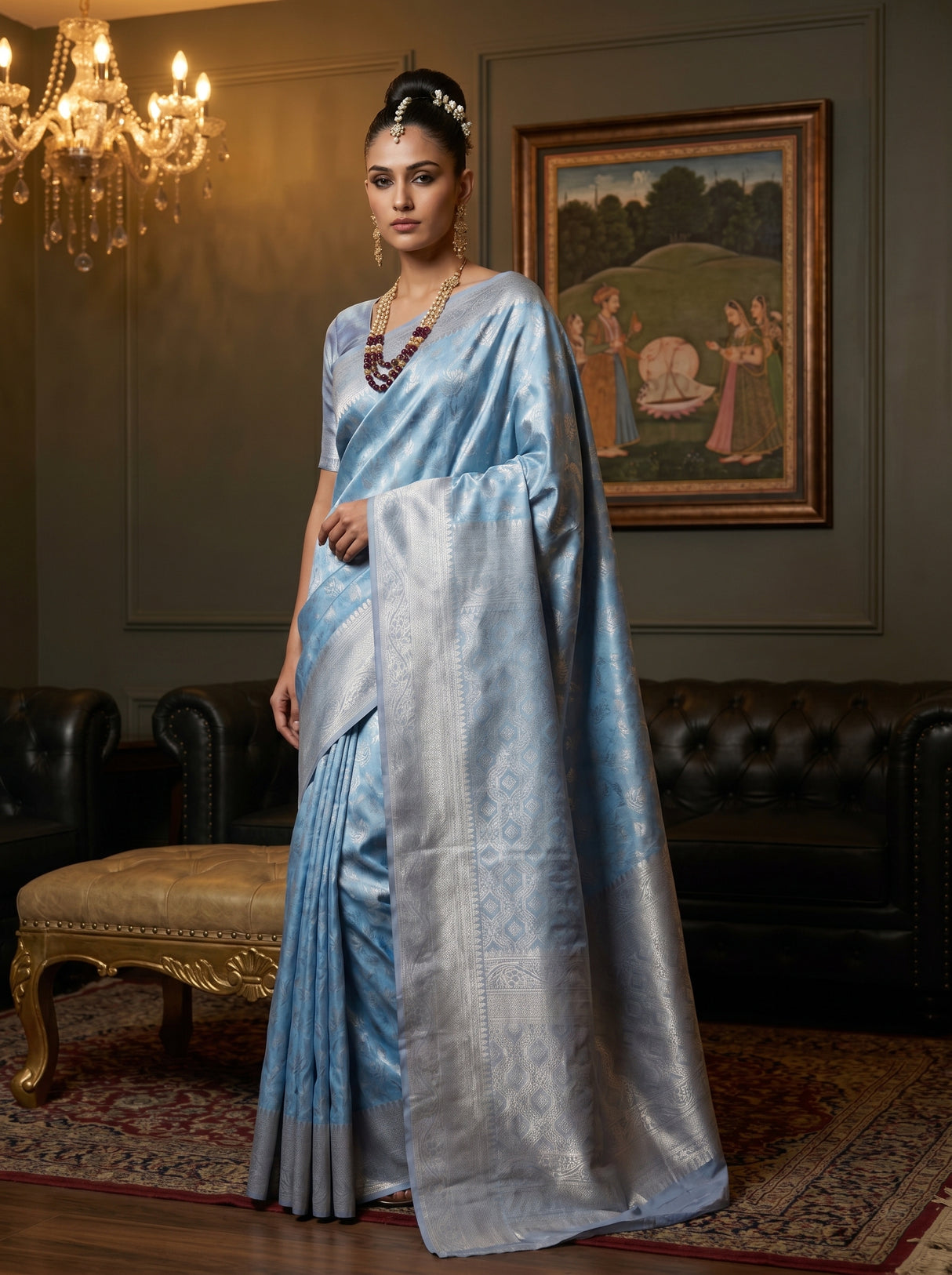 MIMOSA Royal Blue Kanjivaram Art Silk Saree — pose 5 styling detail