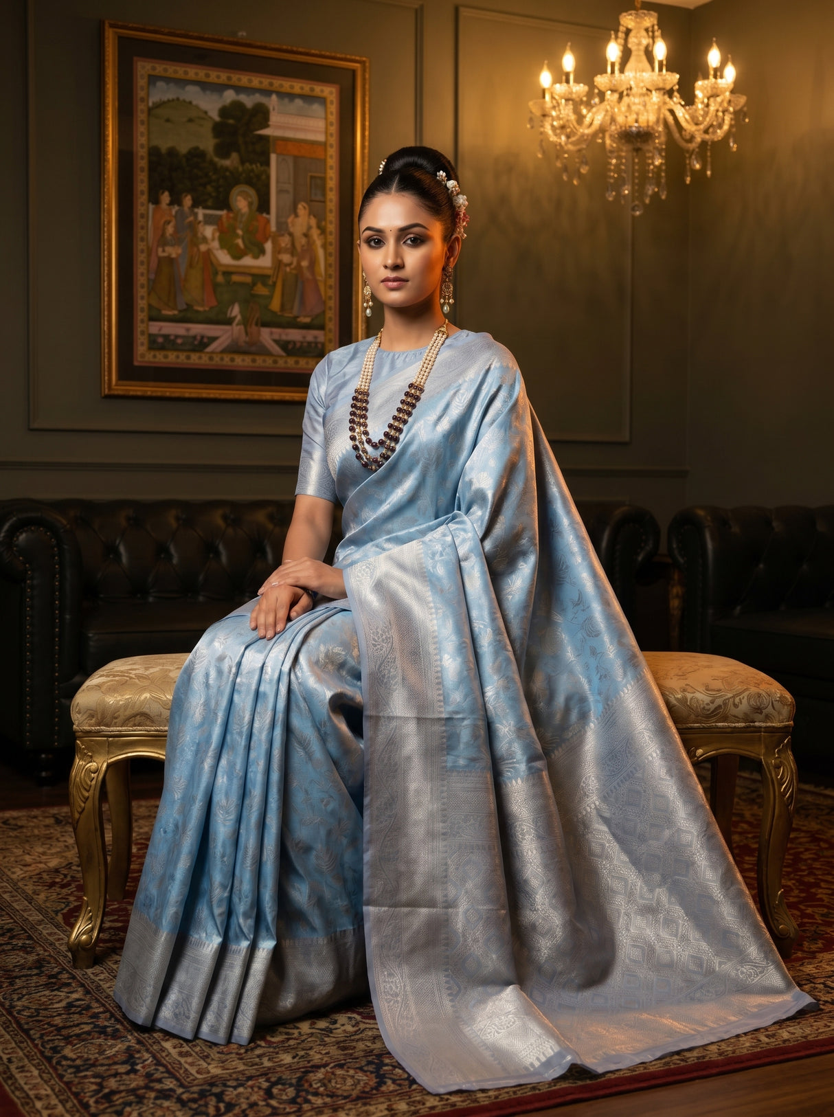 MIMOSA Royal Blue Kanjivaram Art Silk Saree — pose 8 styling detail