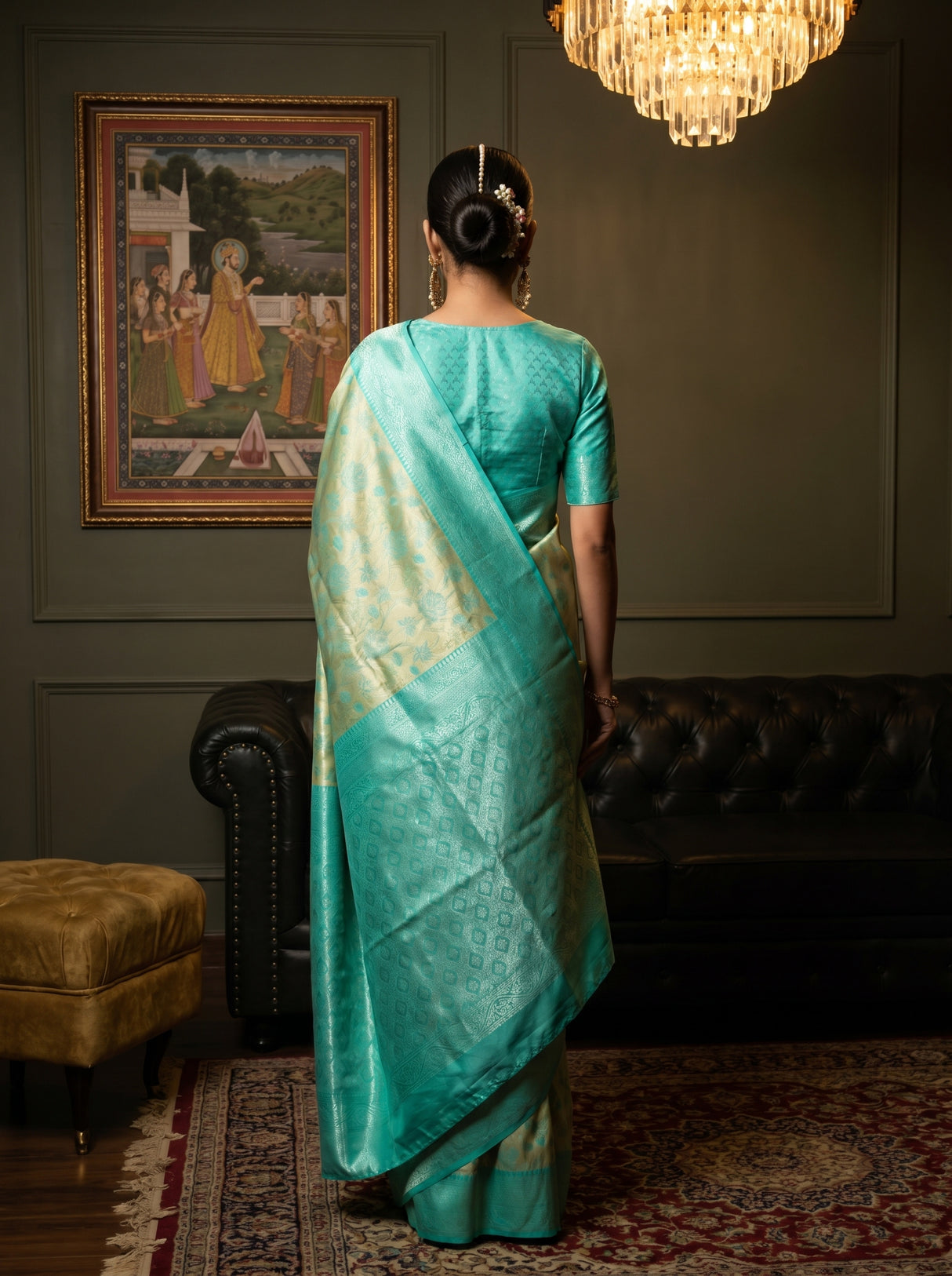 MIMOSA Gold Kanjivaram Art Silk Saree — pose 2 styling detail