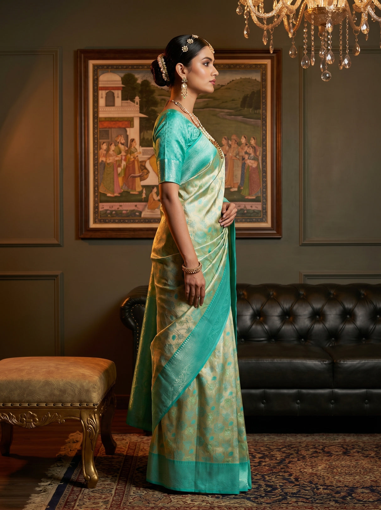 MIMOSA Gold Kanjivaram Art Silk Saree — pose 3 styling detail