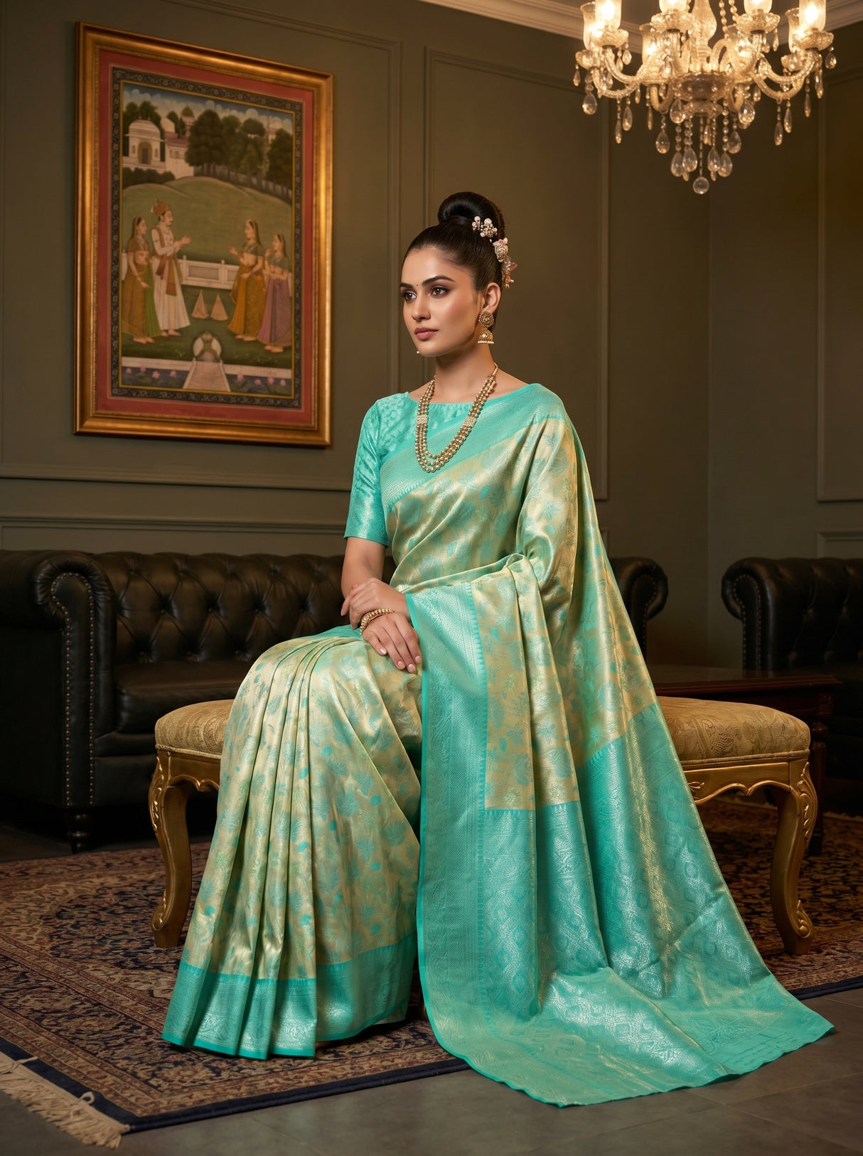 MIMOSA Gold Kanjivaram Art Silk Saree — pose 8 styling detail