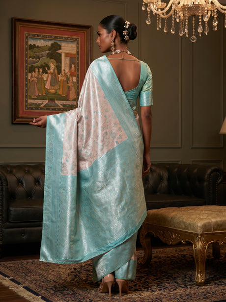 MIMOSA Half White Kanjivaram Art Silk Saree — pose 2 styling detail