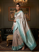 MIMOSA Half White Kanjivaram Art Silk Saree — pose 5 styling detail