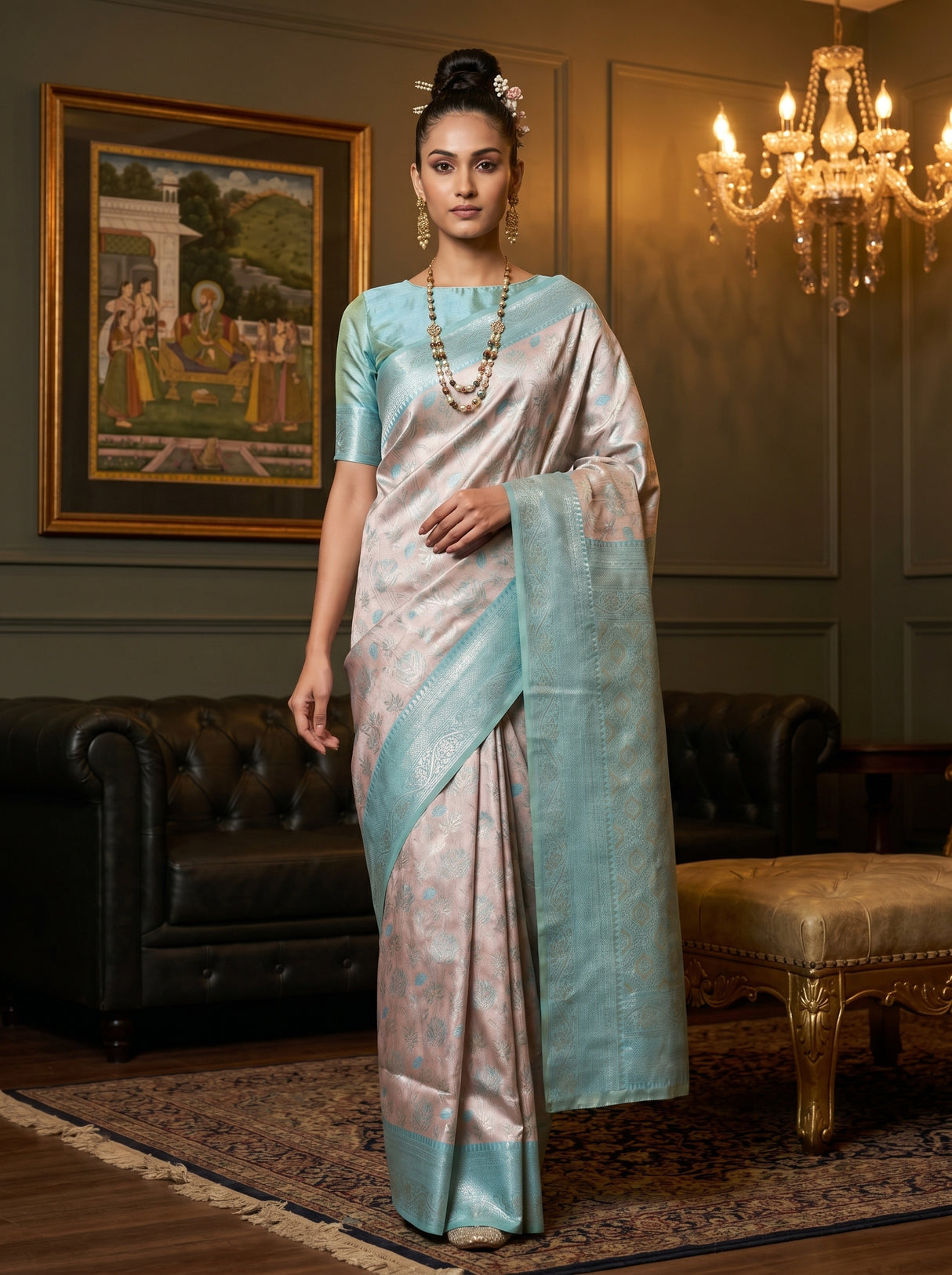 MIMOSA Half White Kanjivaram Art Silk Saree — pose 6 styling detail
